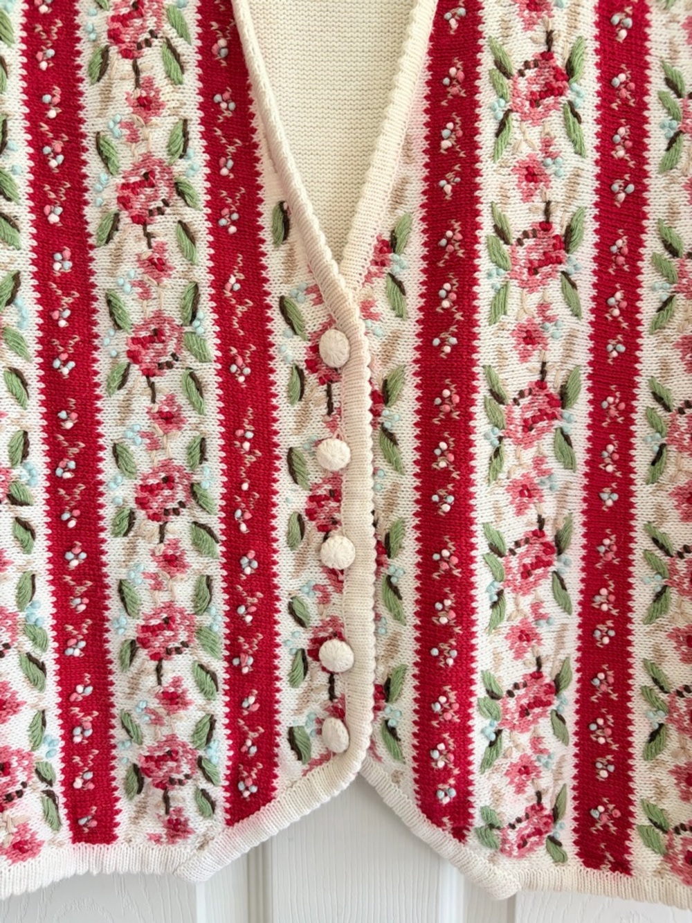 Women’s Vintage Susan Bristol Floral Embroidered Knit Button Sweater Vest SizeXL - Picture 2 of 5